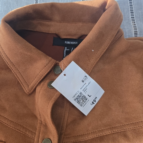 Forever 21 Womens Brown Faux Suede Western Fringe Jacket, Lined Size Large NWT - Picture 5 of 11